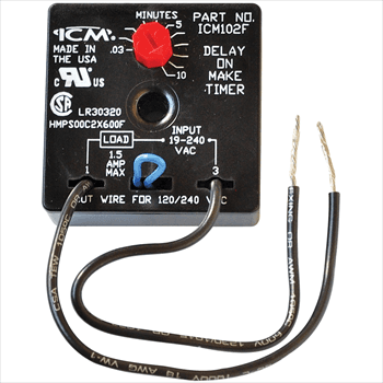 ICM Controls ICM102F Delay on Make Timer with .03-10 Minute Adjustable Time Delay, Universal 18-240 VAC, 6″ Wire Leads