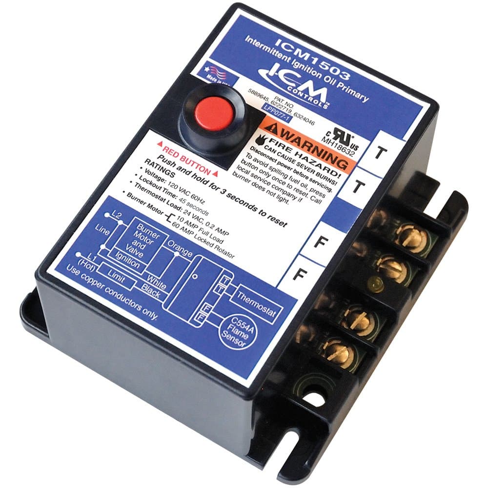 ICM Controls ICM1503 Intermittent Ignition Oil Burner Primary Control, 45-Second Safety Timing, Honeywell Replacement